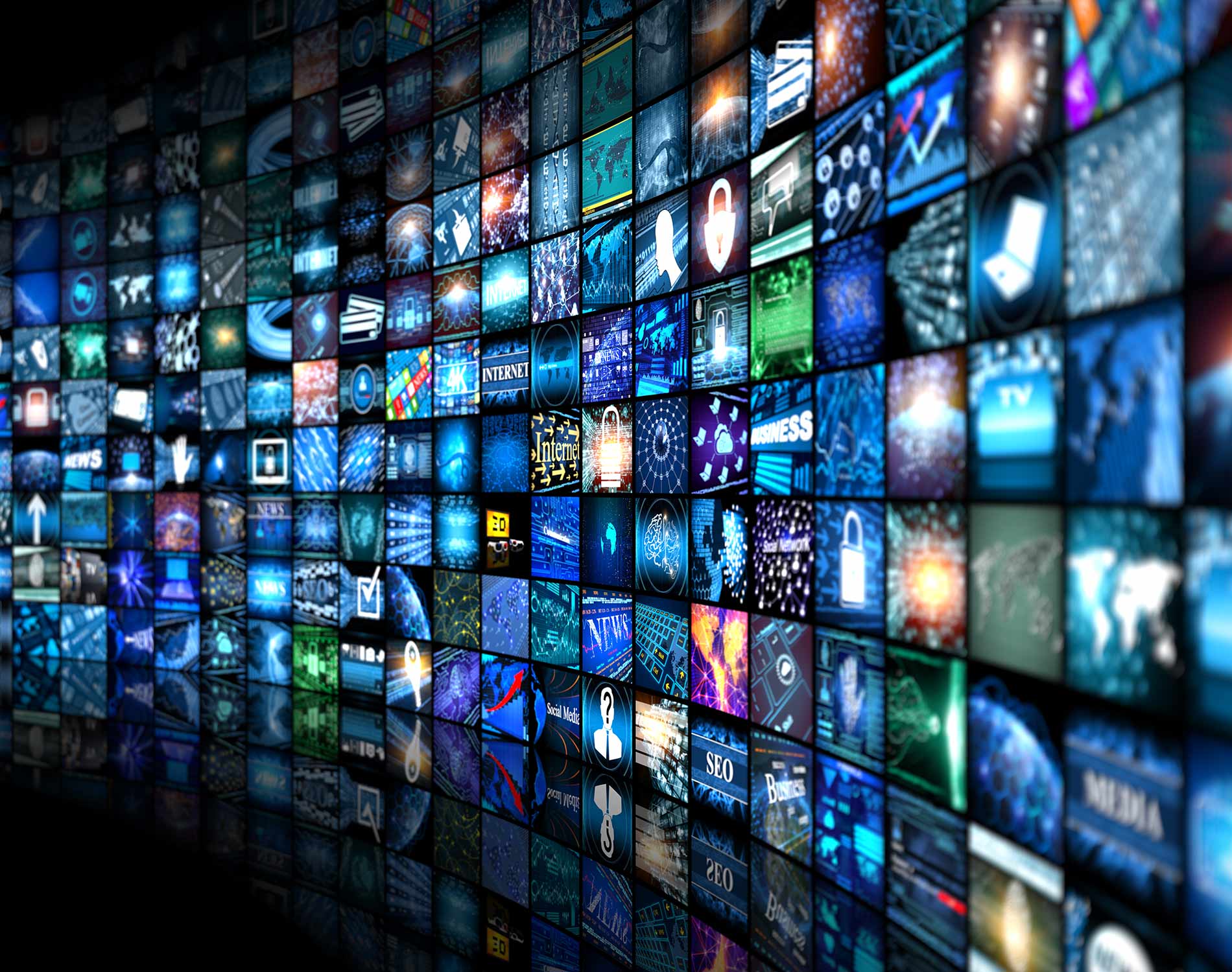 Digital Media concept Wall of screens smart TV Digital Media concept Wall of screens smart TV
